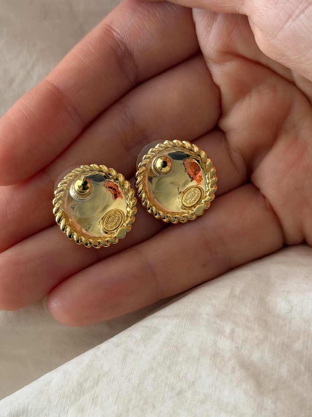 CHANEL Gold Interlocking CC Round Button Earrings - Picture 8 of 14